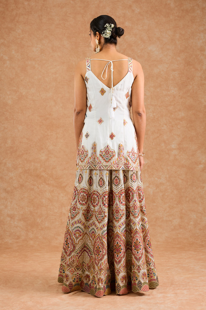 Women's Off White Viscose Floral Straight Sharara Set