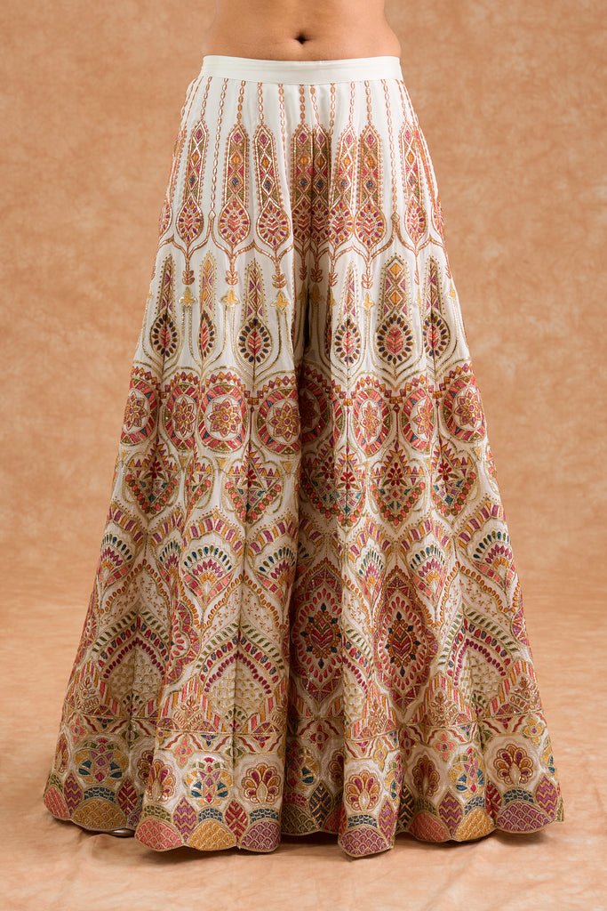 Women's Off White Viscose Floral Straight Sharara Set