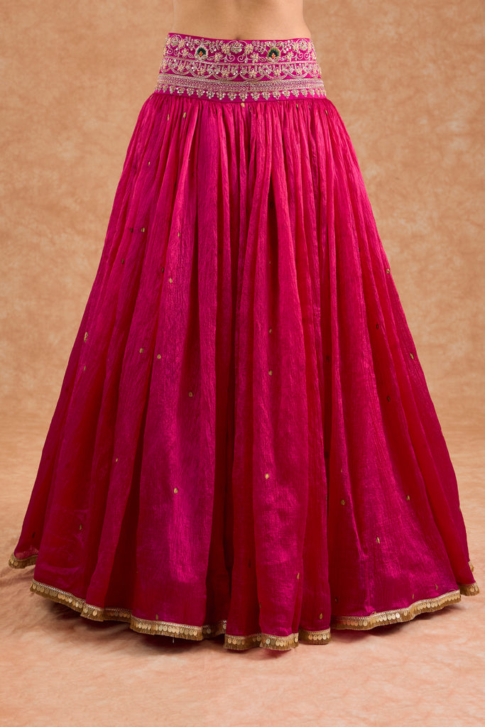 Women's Pink Viscose Silk Floral Straight Lehenga Set