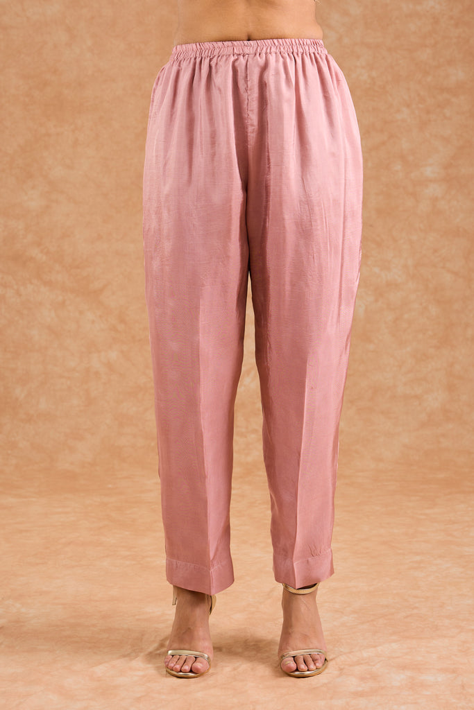 Women's Pink Viscose Opara Silk Floral A-Line Kurta Set