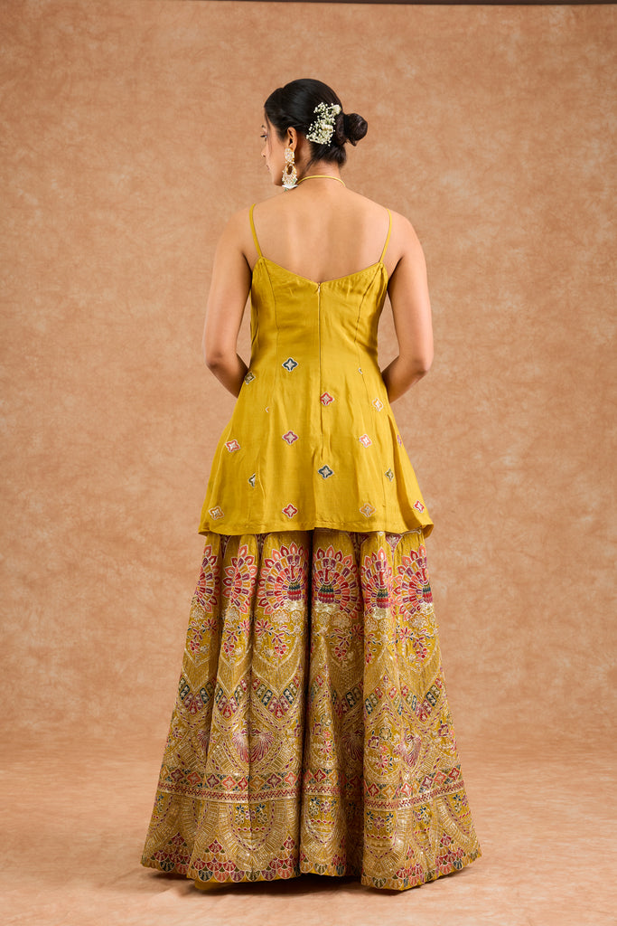 Women's Yellow Viscose Floral A-Line Sharara Set
