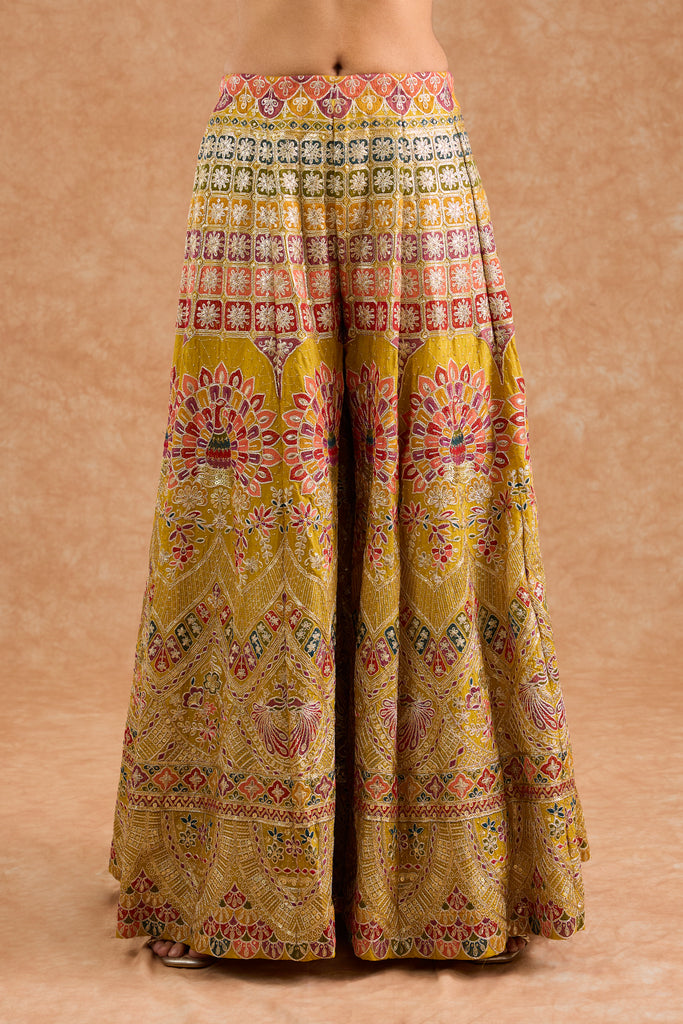 Women's Yellow Viscose Floral A-Line Sharara Set