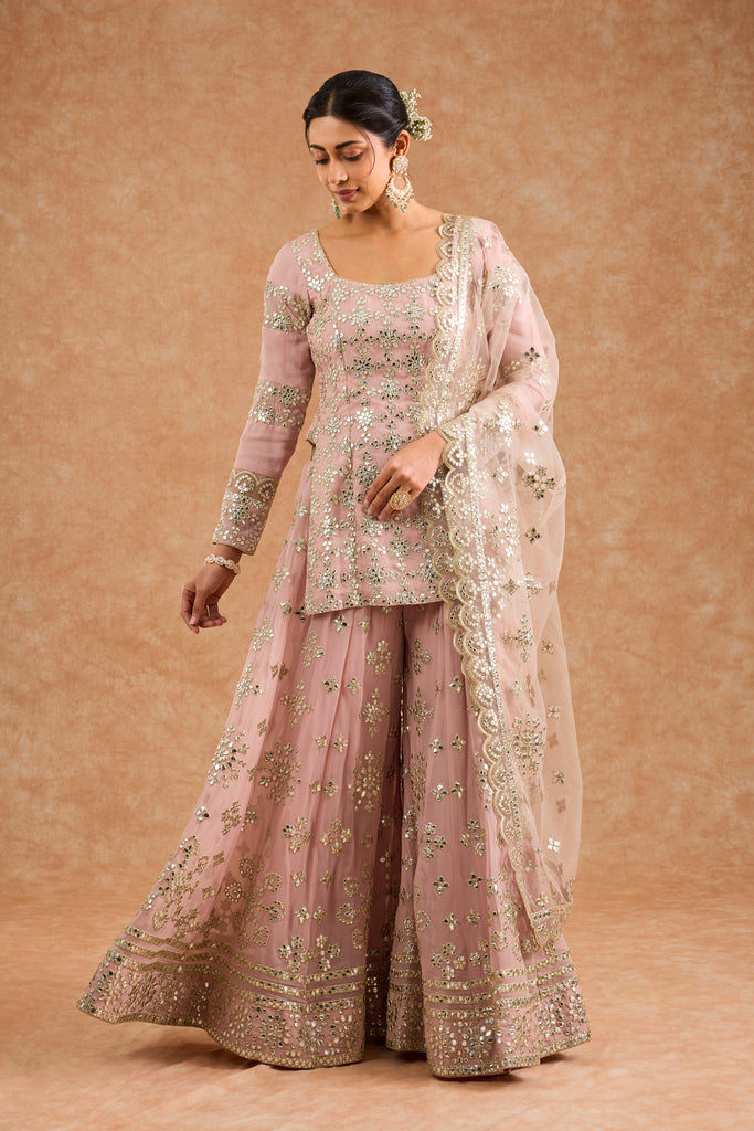 Women's Pink Vicose Georgette Floral Straight Sharara Set