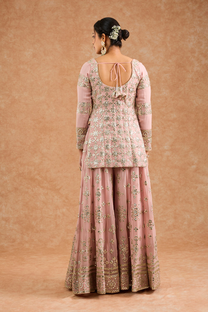 Women's Pink Vicose Georgette Floral Straight Sharara Set