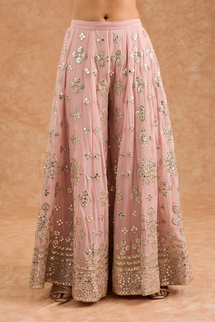 Women's Pink Vicose Georgette Floral Straight Sharara Set