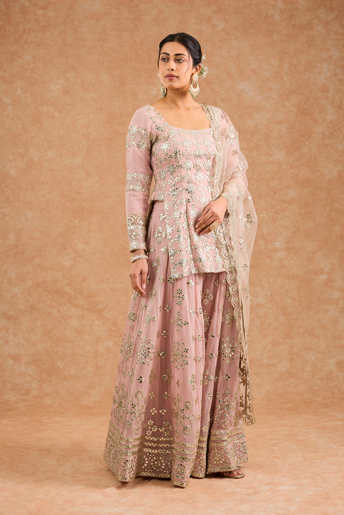 Women's Pink Vicose Georgette Floral Straight Sharara Set