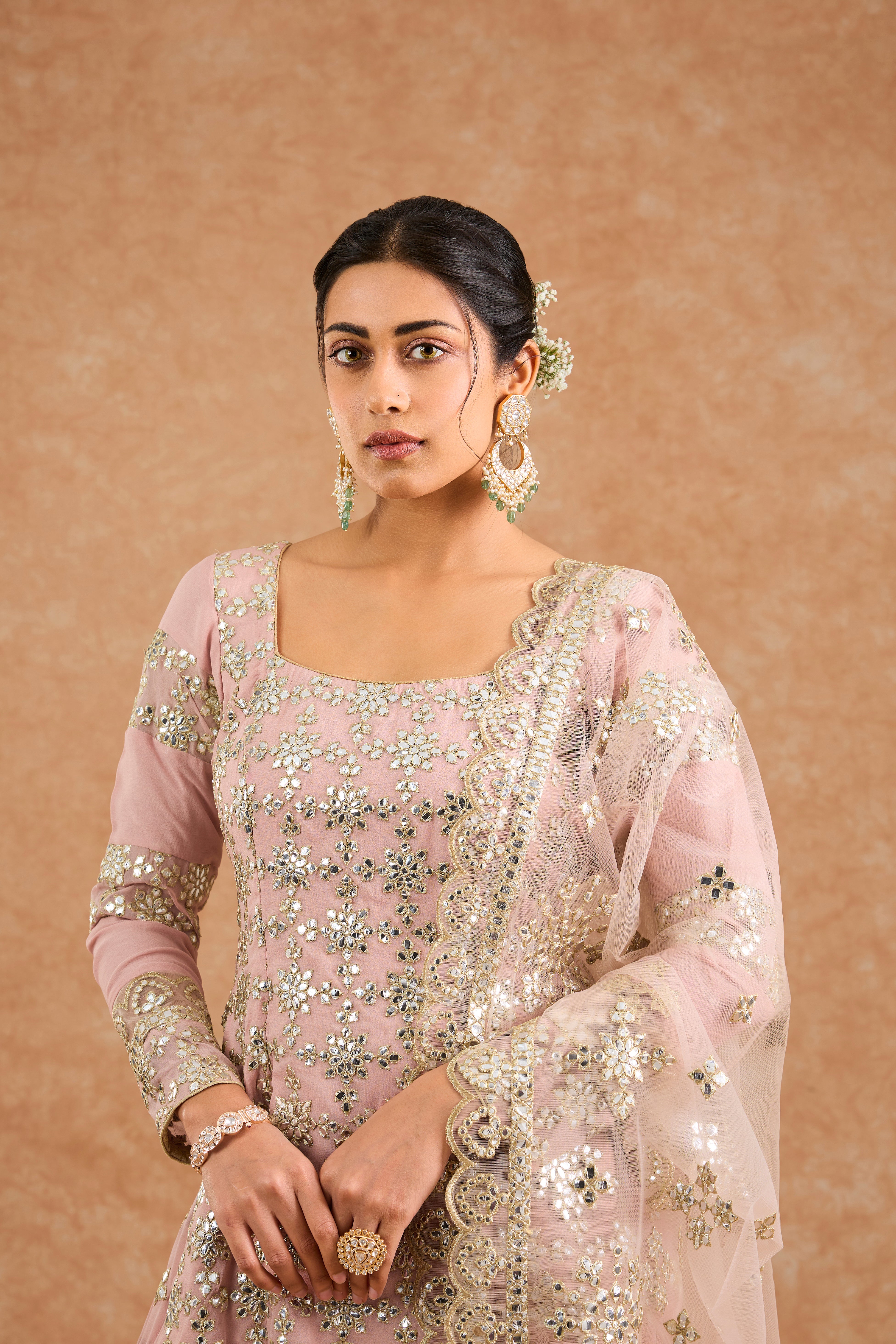 Women's Pink Vicose Georgette Floral Straight Sharara Set