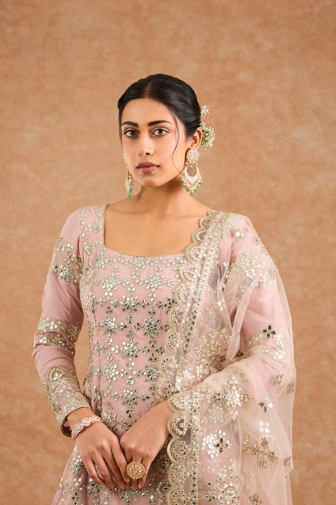 Women's Pink Vicose Georgette Floral Straight Sharara Set