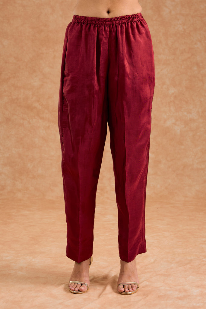 Women's Maroon Viscose Opara Silk Floral A-Line Kurta Set