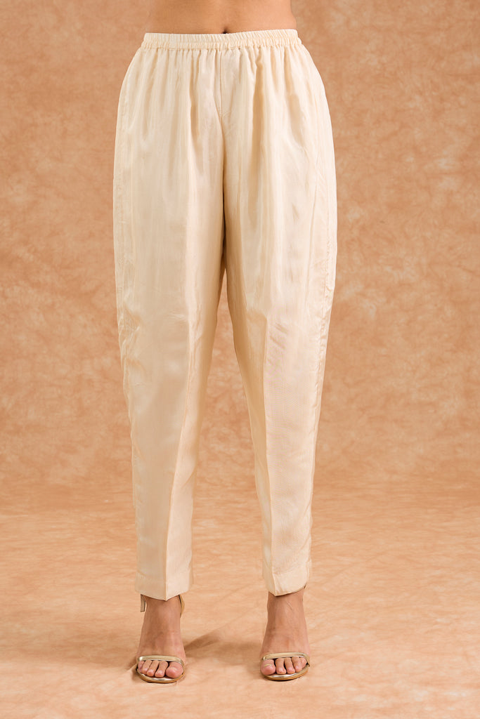 Women's Ivory Viscose Opara Silk Floral Straight Kurta Set