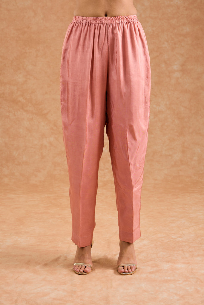 Women's Peach Viscose Opara Silk Floral A-Line Kurta Set