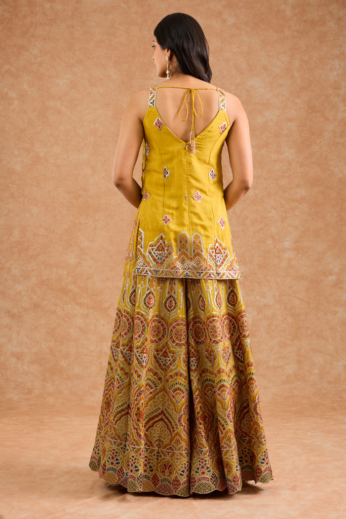 Women's Yellow Viscose Floral Straight Sharara Set
