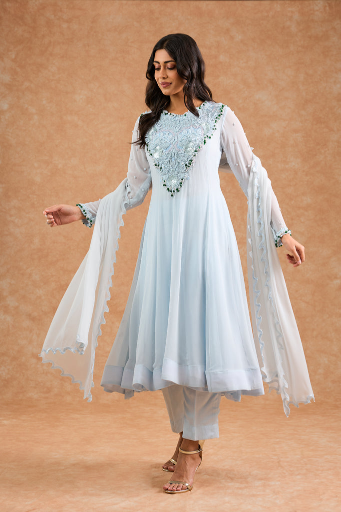Women's Blue Vicose Georgette Floral Anarkali Anarkali Set