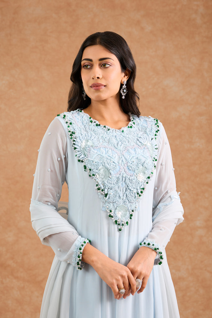 Women's Blue Vicose Georgette Floral Anarkali Anarkali Set