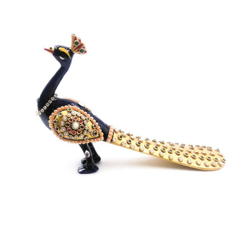 4"PEACOCK WITH TELL JWELLERY STONE STATUE MT