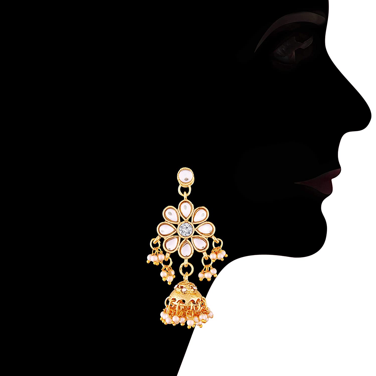 Women's 3 Layered Multi Strand Floral White Kundan & Pearl Beaded Necklace