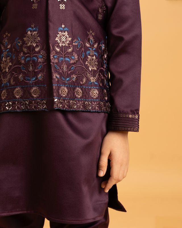 Boy's Purple Malai Satin Kurta Set