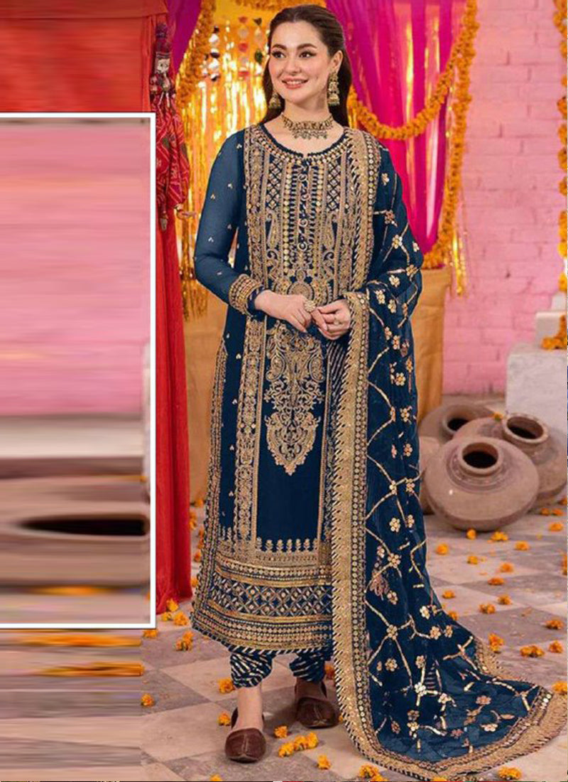Women's Blue Georgette Silk Pakistani Salwar Suit With Dupatta | Trendia Global Women's Blue Georgette Silk Pakistani Salwar Suit With Dupatta | Trendia Global