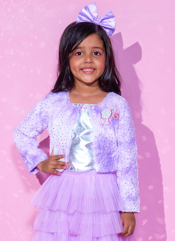 Girl's Purple Fur Full Sleeve Jacket