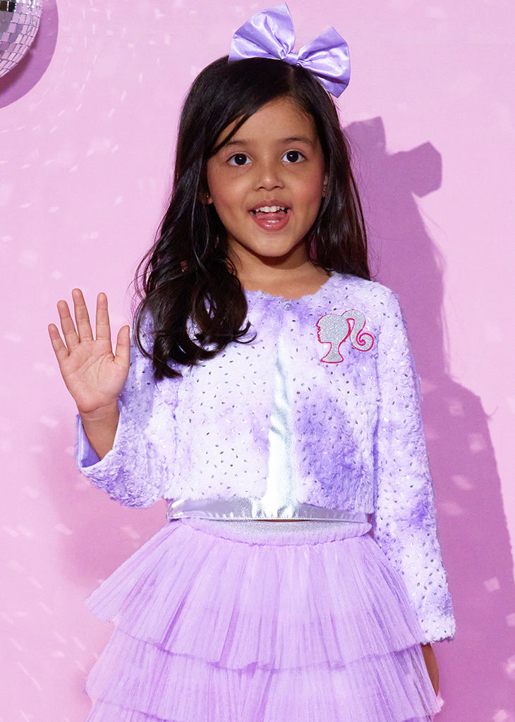 Girl's Purple Fur Full Sleeve Jacket
