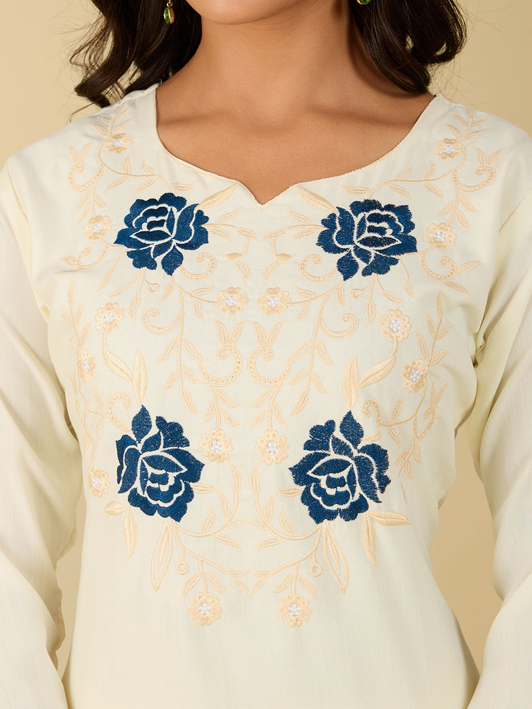 Women's Off White Embroidery Worked Kurta With Pant And Duppata Set