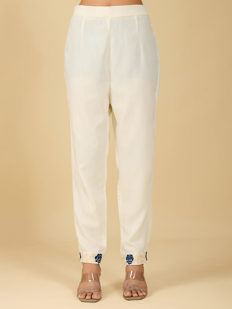 Women's Off White Embroidery Worked Kurta With Pant And Duppata Set