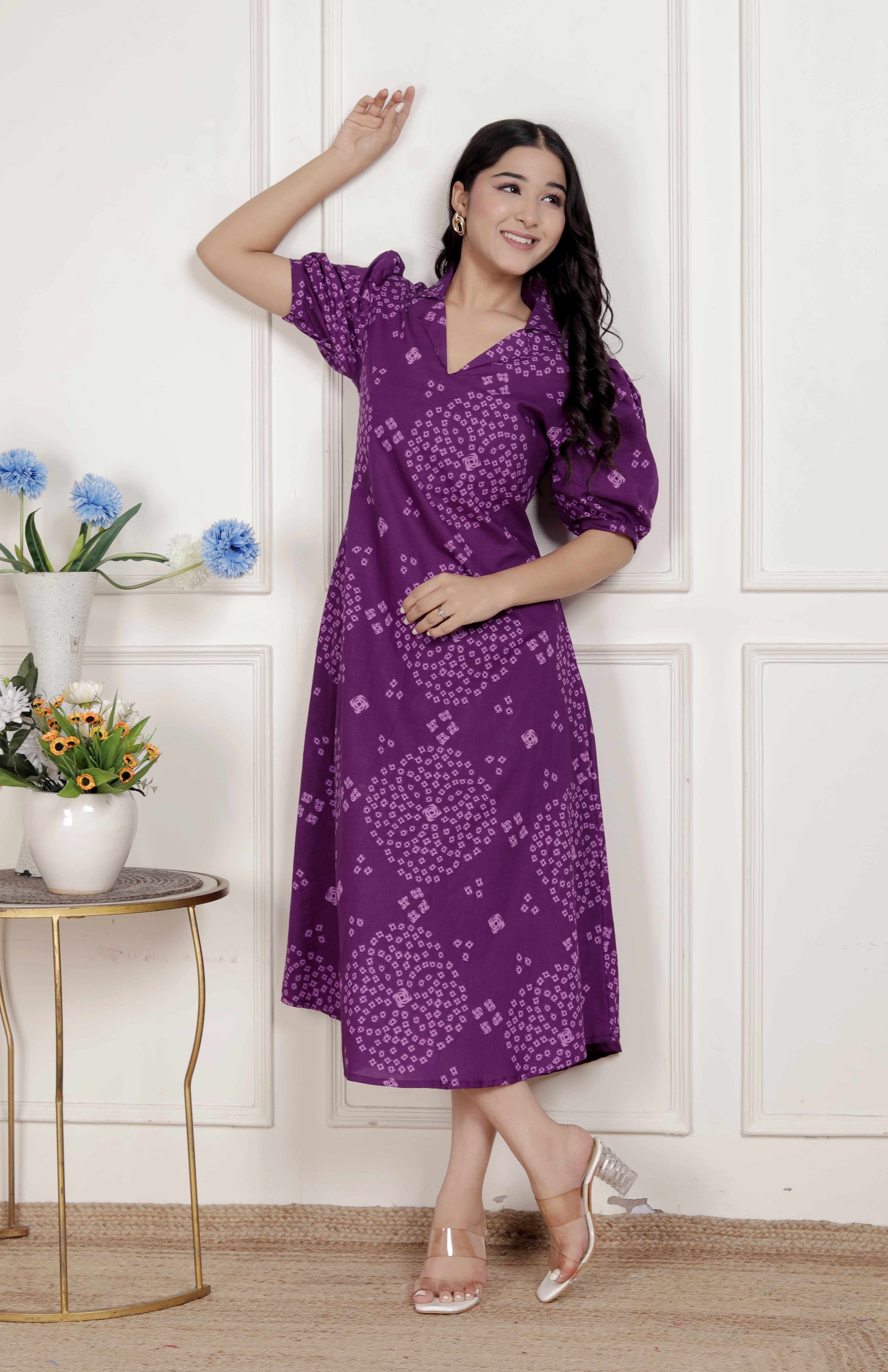 Women's Purple Cotton Bandhani Dress Purple / 5XL | Trendia Global Women's Purple Cotton Bandhani Dress Purple / 5XL | Trendia Global