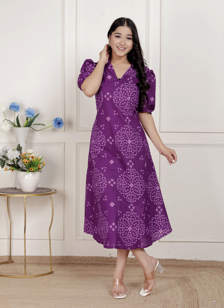 Women's Purple Cotton Bandhani Dress Purple / 5XL | Trendia Global Women's Purple Cotton Bandhani Dress Purple / 5XL | Trendia Global