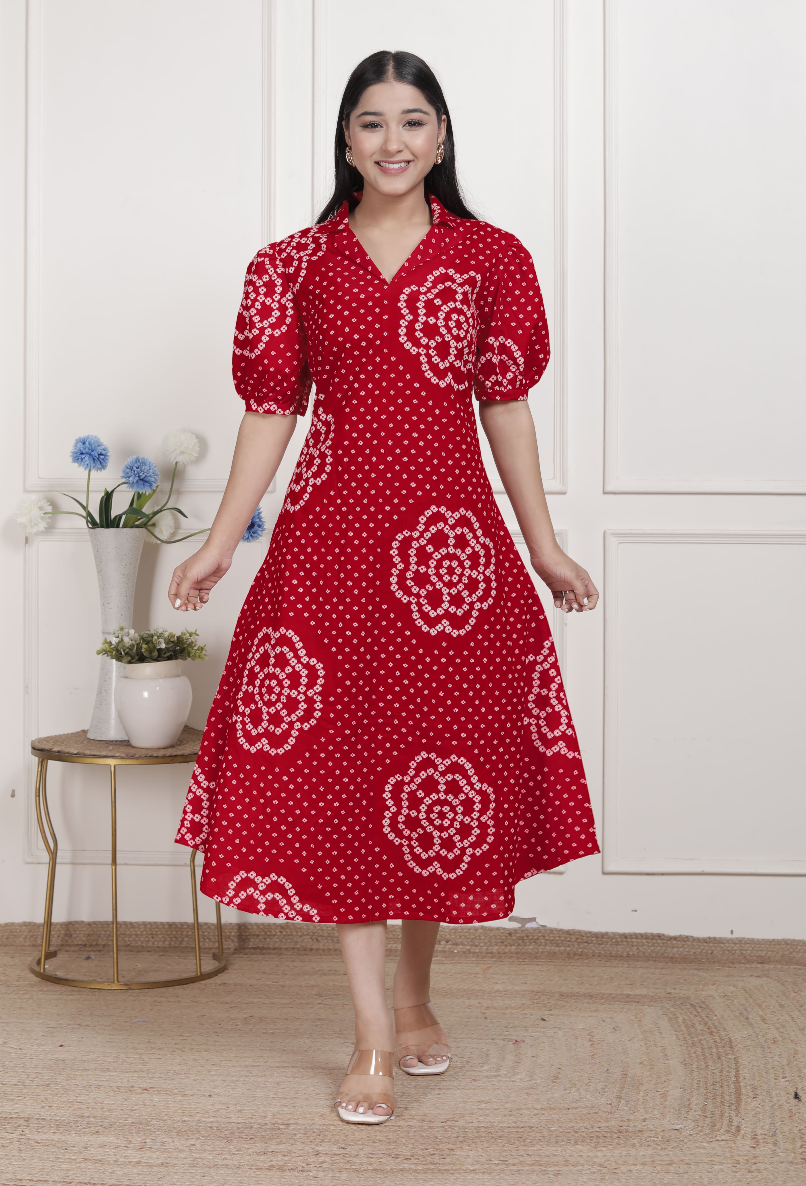 Women's Red Cotton Bandhani Dress Red / S | Trendia Global Women's Red Cotton Bandhani Dress Red / S | Trendia Global