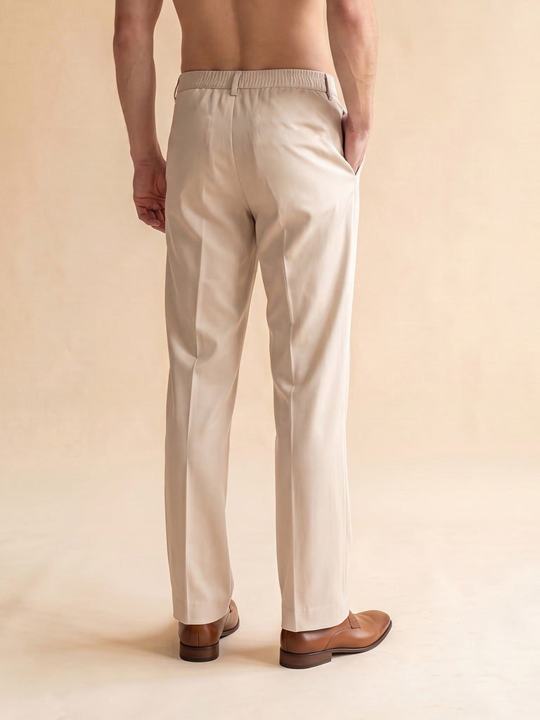 Men's Cream Modal Pleated Straight Trouser