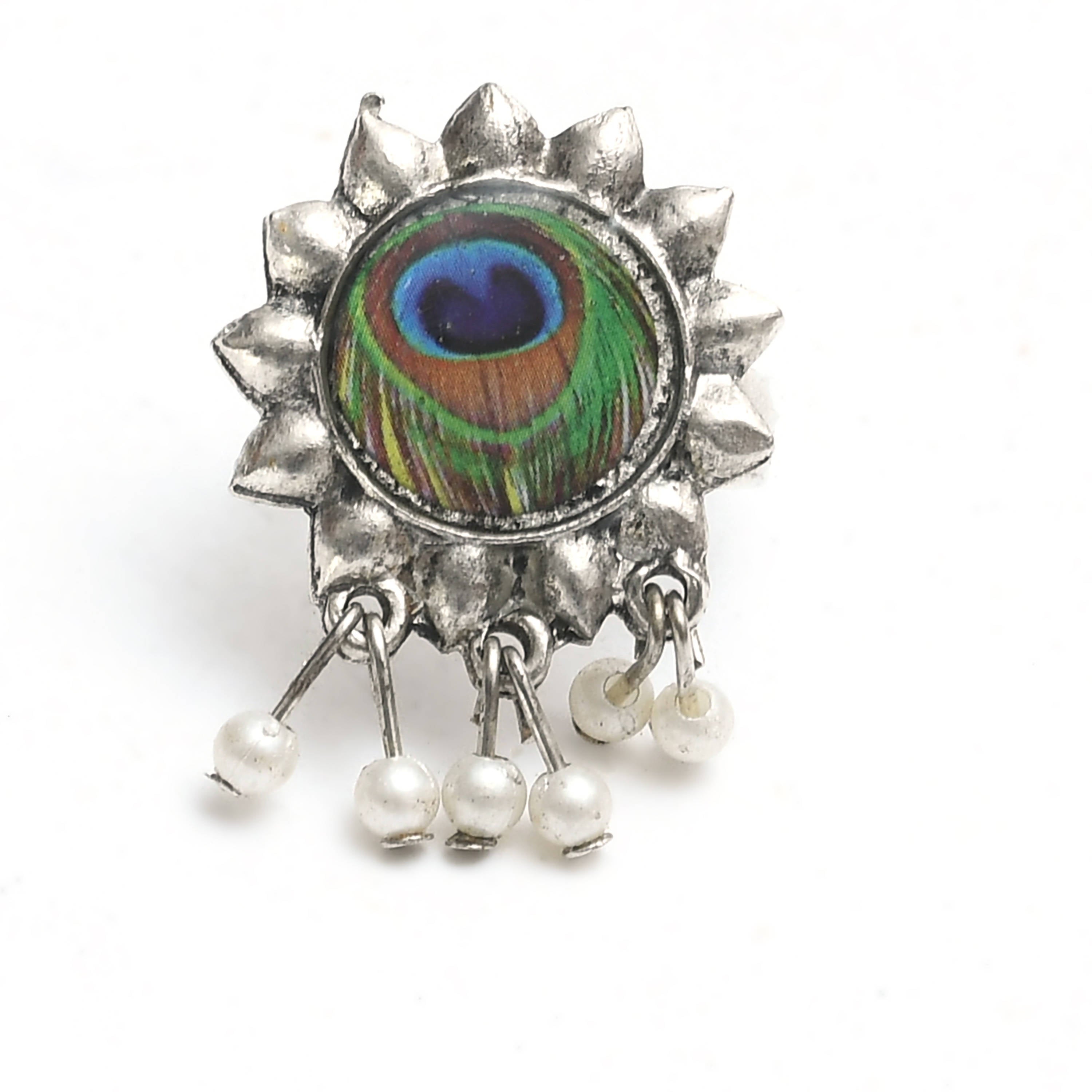 Johar Kamal Oxidised Silver-Plated Peacock Design Bracelet and Ring