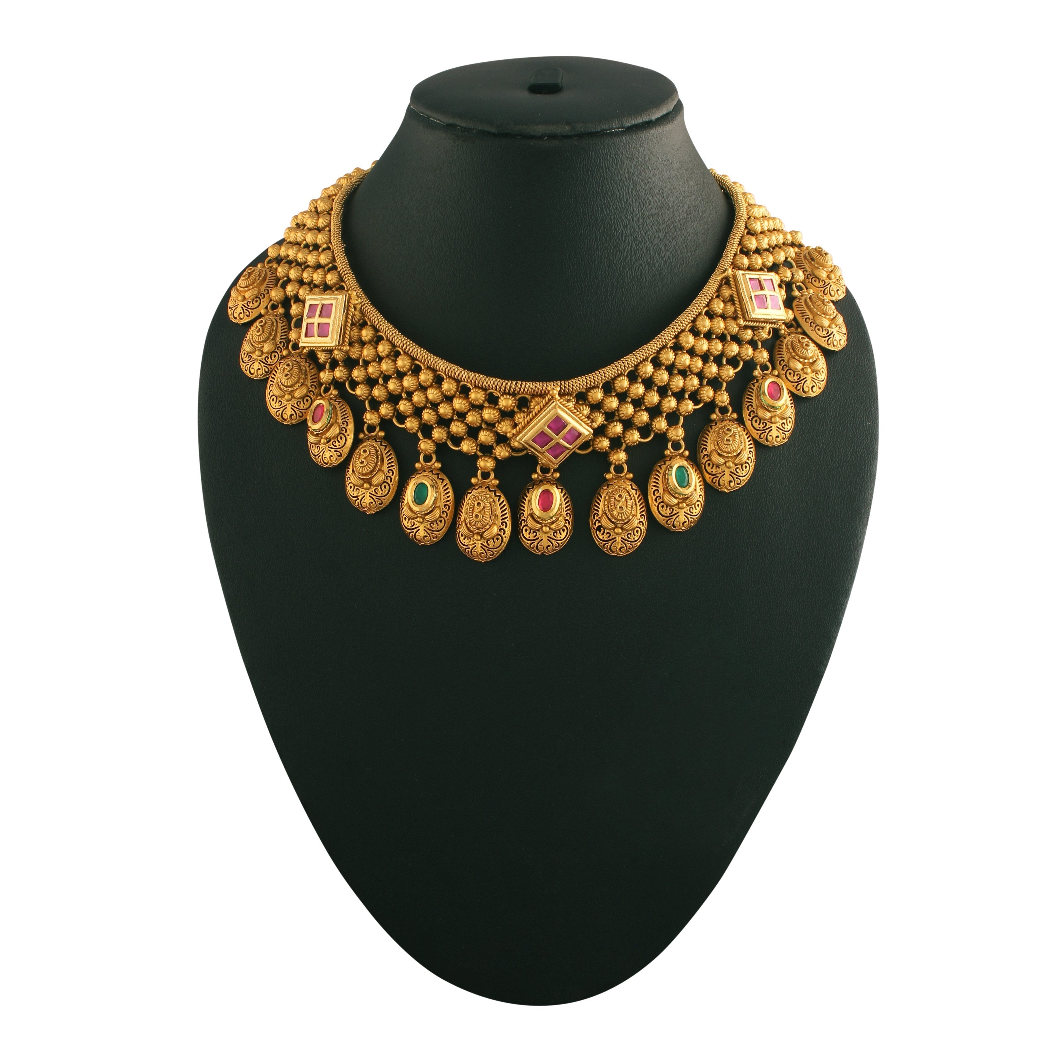 Women's 18K Gold Plated Traditional Brass Jewellery Set Glided with Uncut Polki Kundan