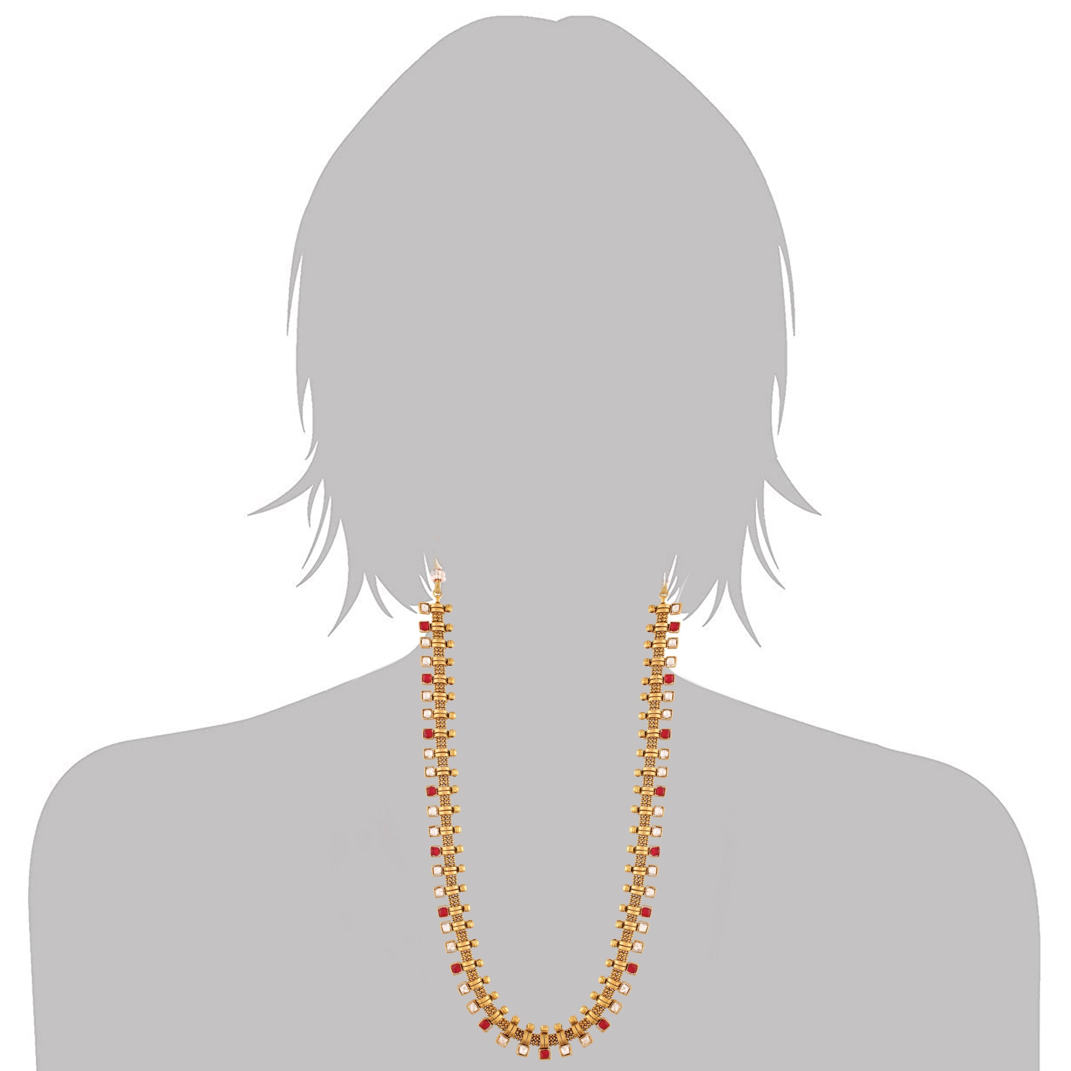 Women's 18K Gold Plated Multicolour Stone Work Long Necklace With Earrings For Women & Girls