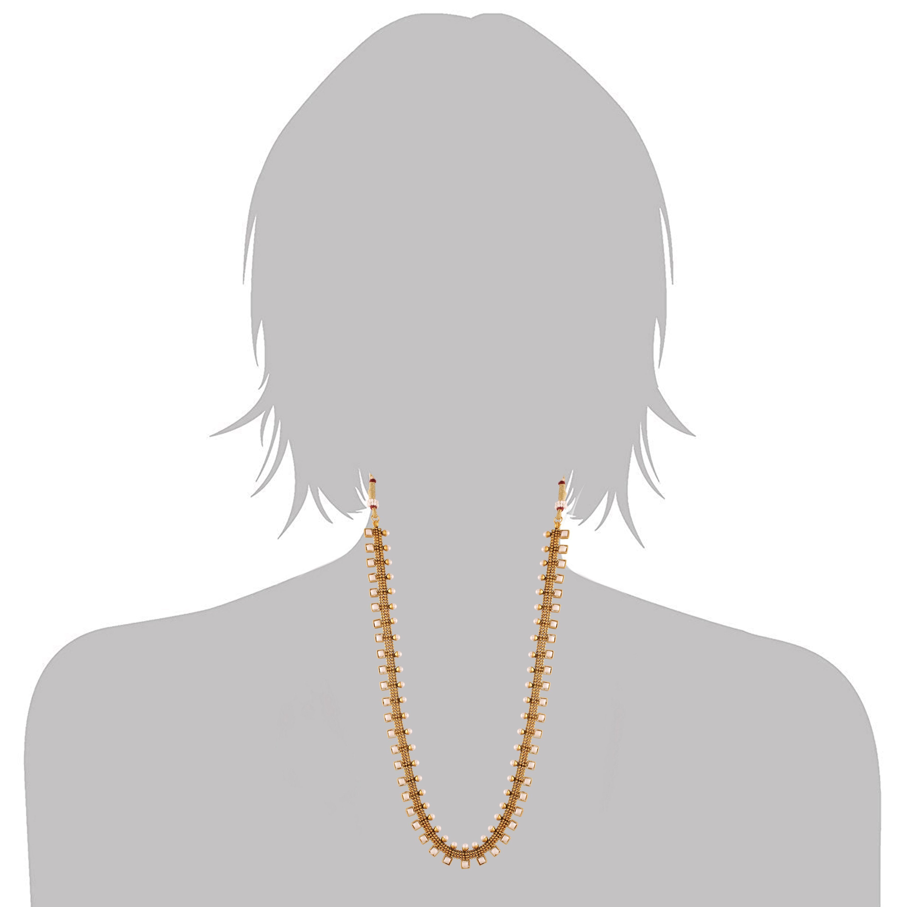 Women's 18K Gold Plated Multicolour Stone Work Long Necklace With Earrings For Women & Girls