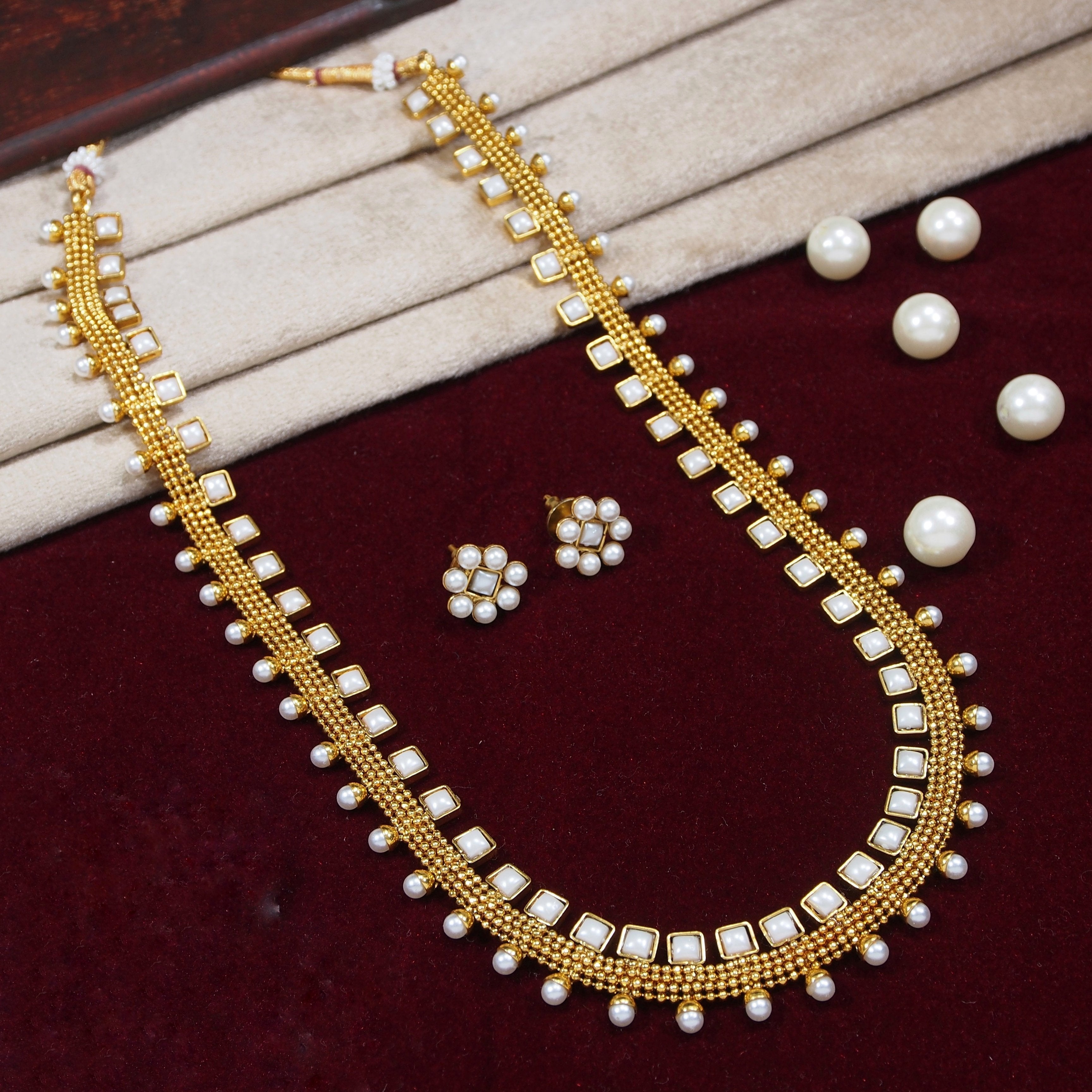 Women's 18K Gold Plated Multicolour Stone Work Long Necklace With Earrings For Women & Girls