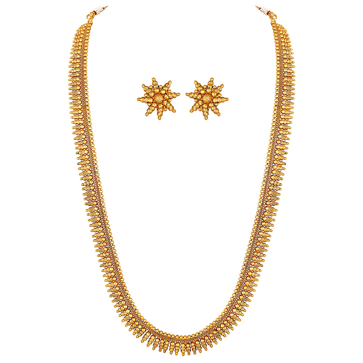 Women's 18K Gold Plated Golden Leaf work Necklace With Earrings For Women & Girls