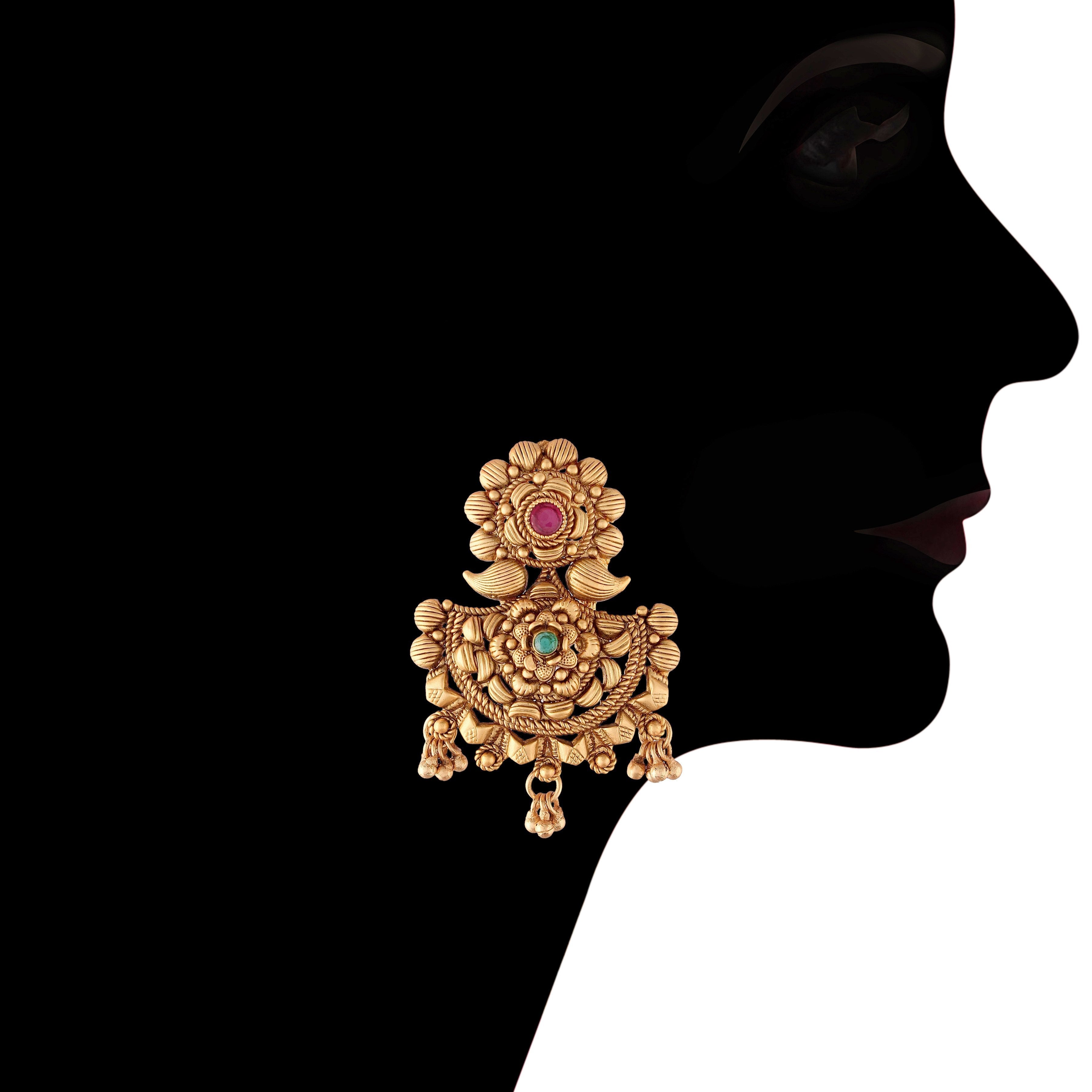 Women's 18k Gold Plated Traditional Long Brass Jewellery Set With Earrings