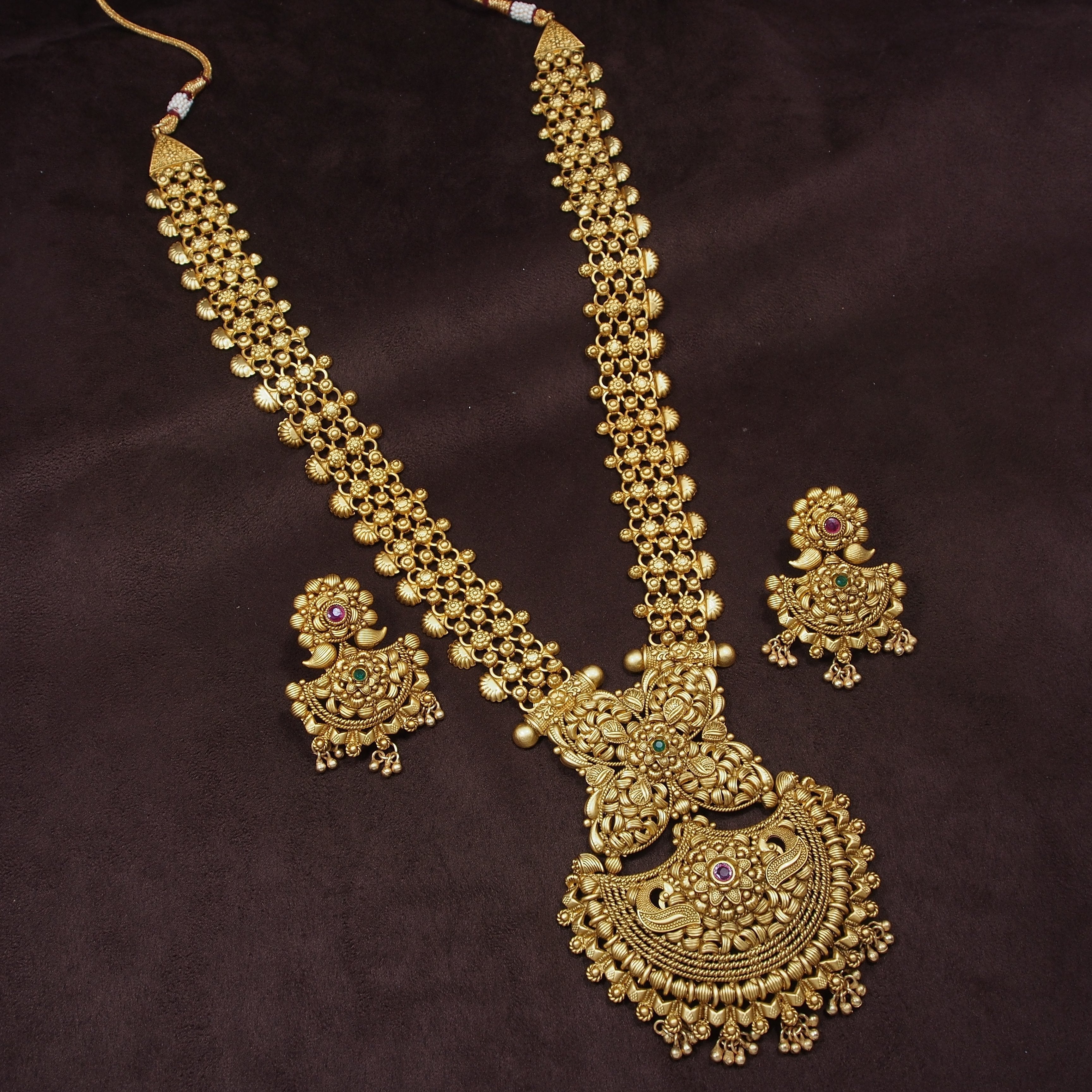 Women's 18k Gold Plated Traditional Long Brass Jewellery Set With Earrings