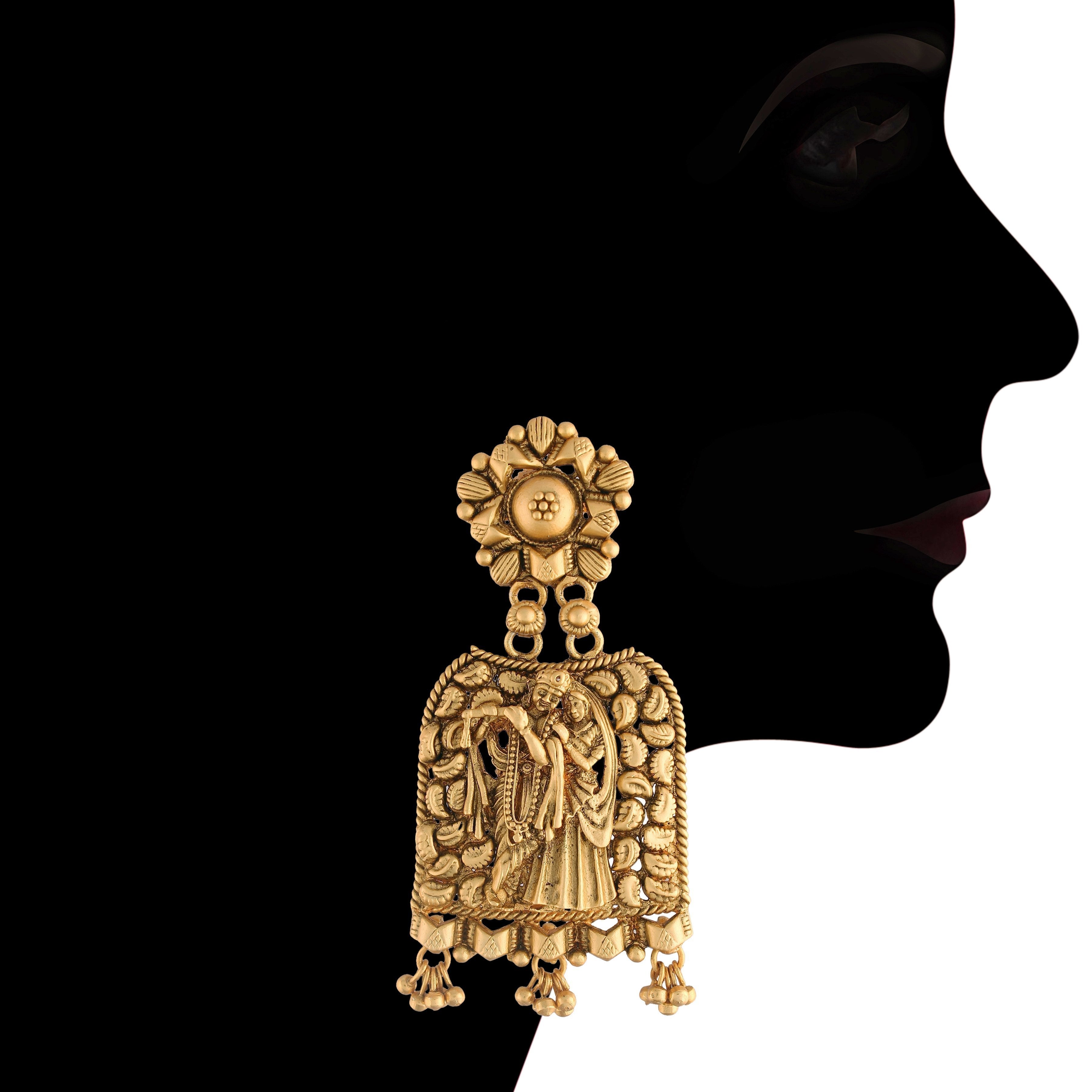 Women's 18k Gold Plated Traditional Choker Brass Jewellery Set With Earrings