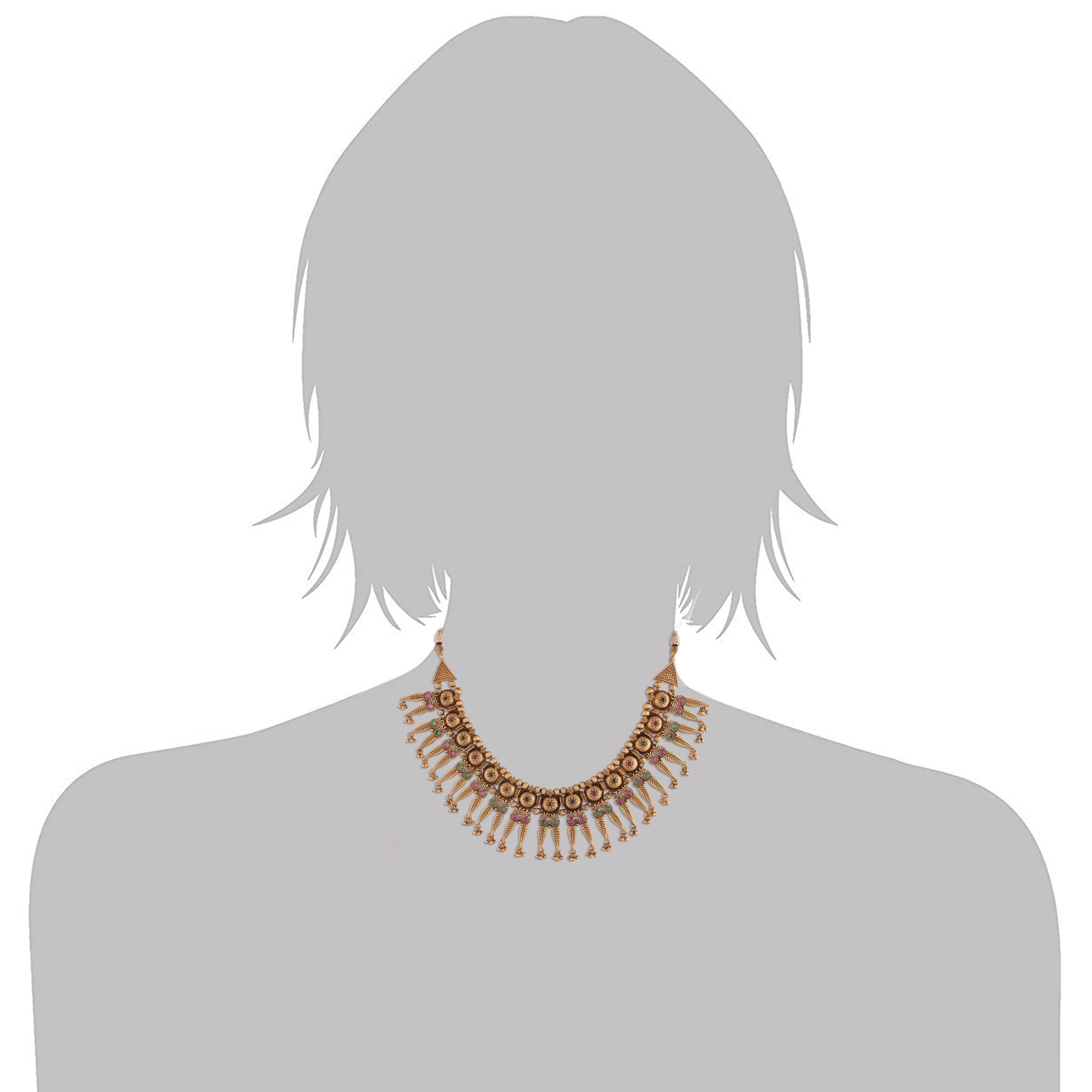 Women's 18k Gold Plated Traditional Choker Brass Jewellery Set With Earrings