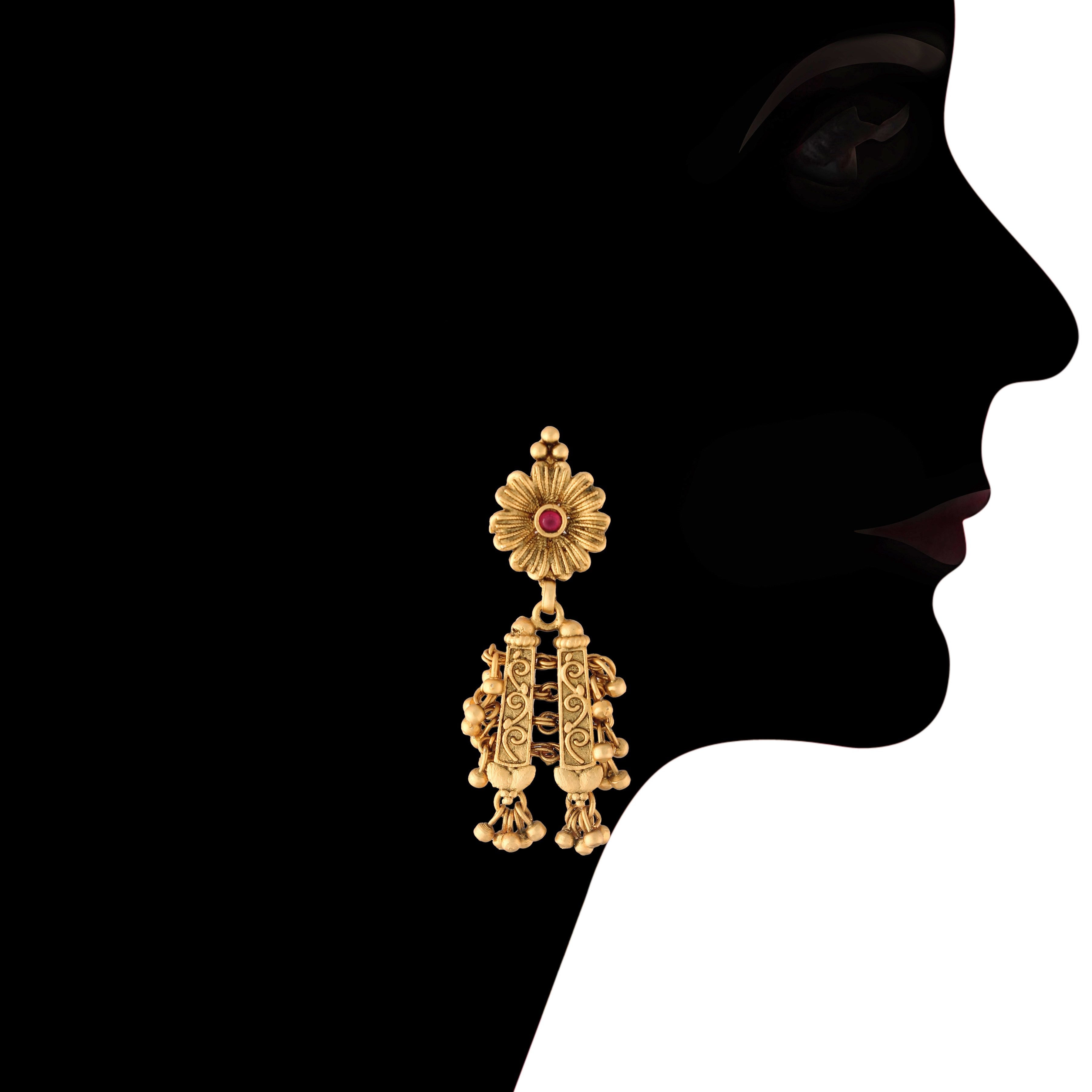Women's 18k Gold Plated Traditional Choker Brass Jewellery Set With Earrings
