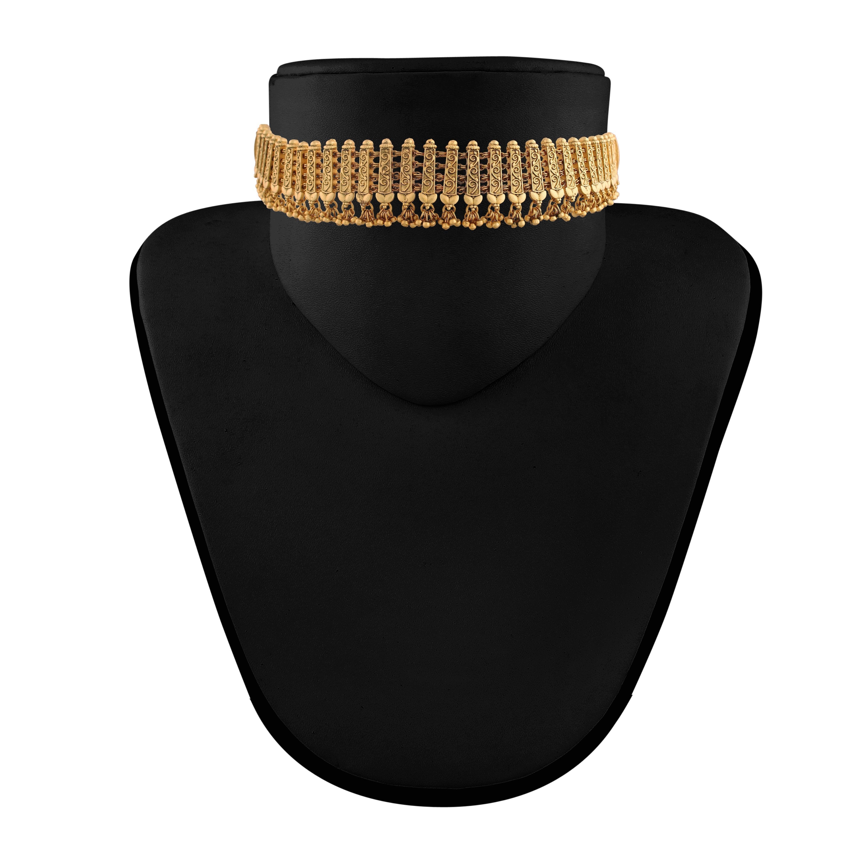 Women's 18k Gold Plated Traditional Choker Brass Jewellery Set With Earrings