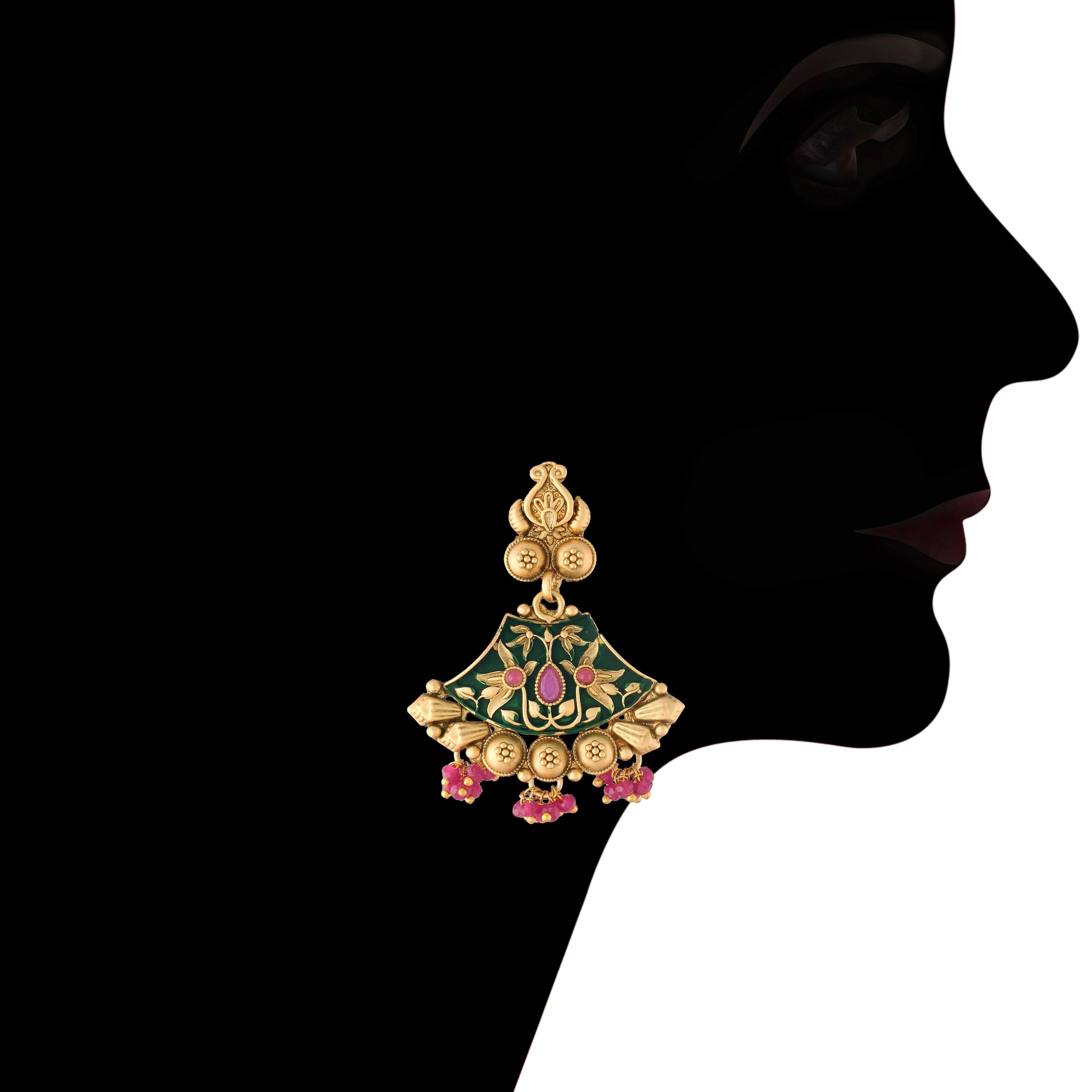 Women's 18k Gold Plated Traditional Choker Brass Jewellery Set With Earrings