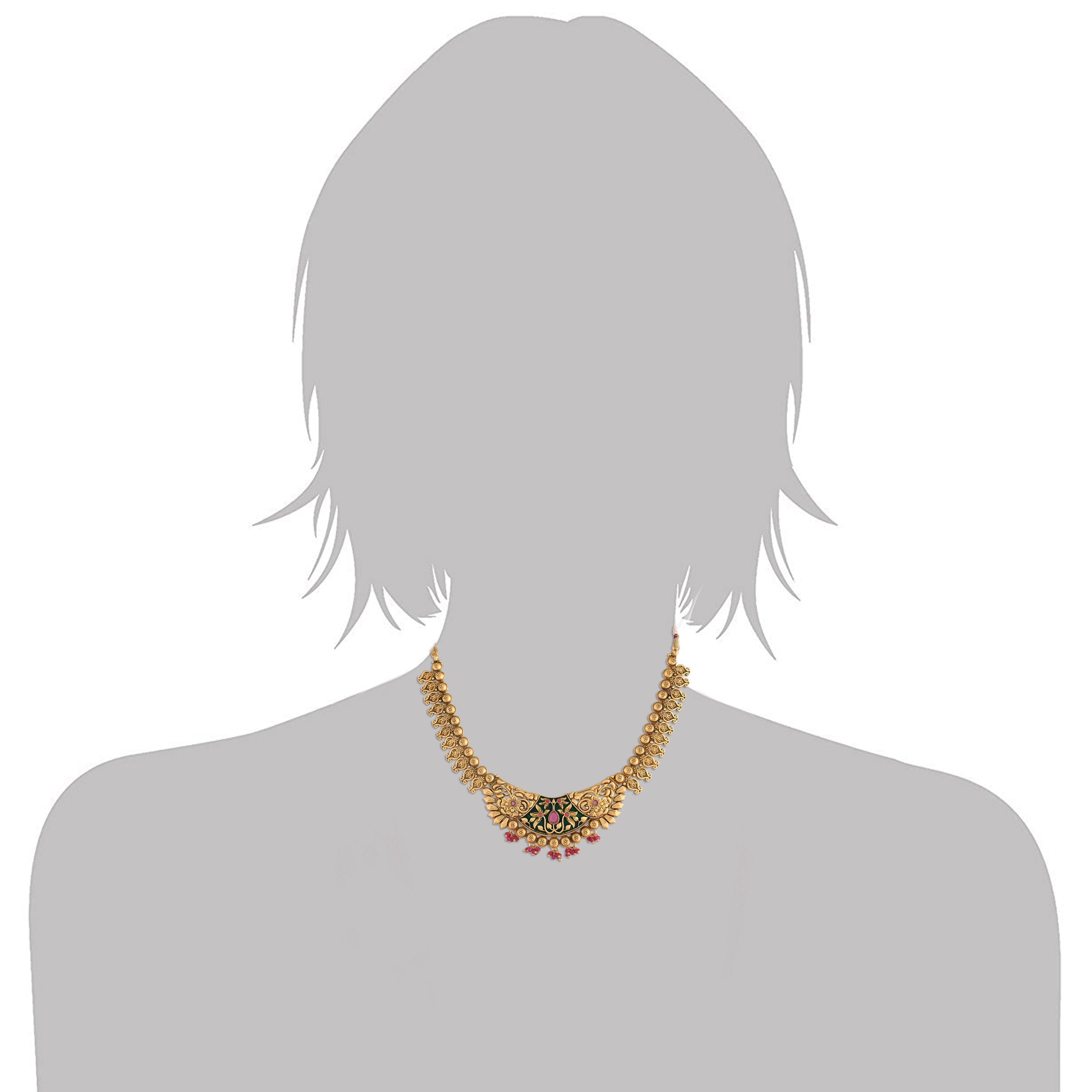 Women's 18k Gold Plated Traditional Choker Brass Jewellery Set With Earrings