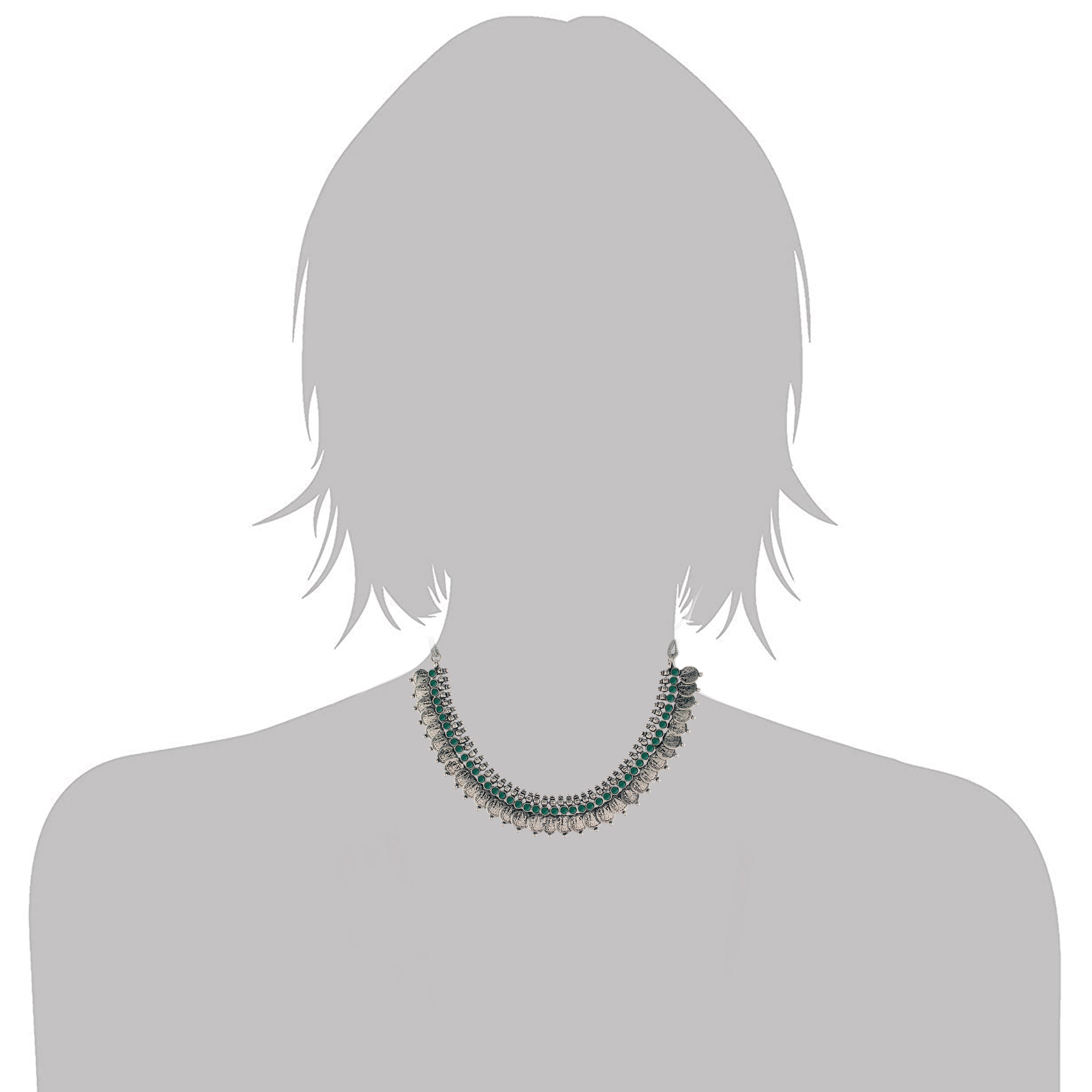 Women's 18K Rhodium Plated Traditional South Indian Stylish Necklace With Earrings.