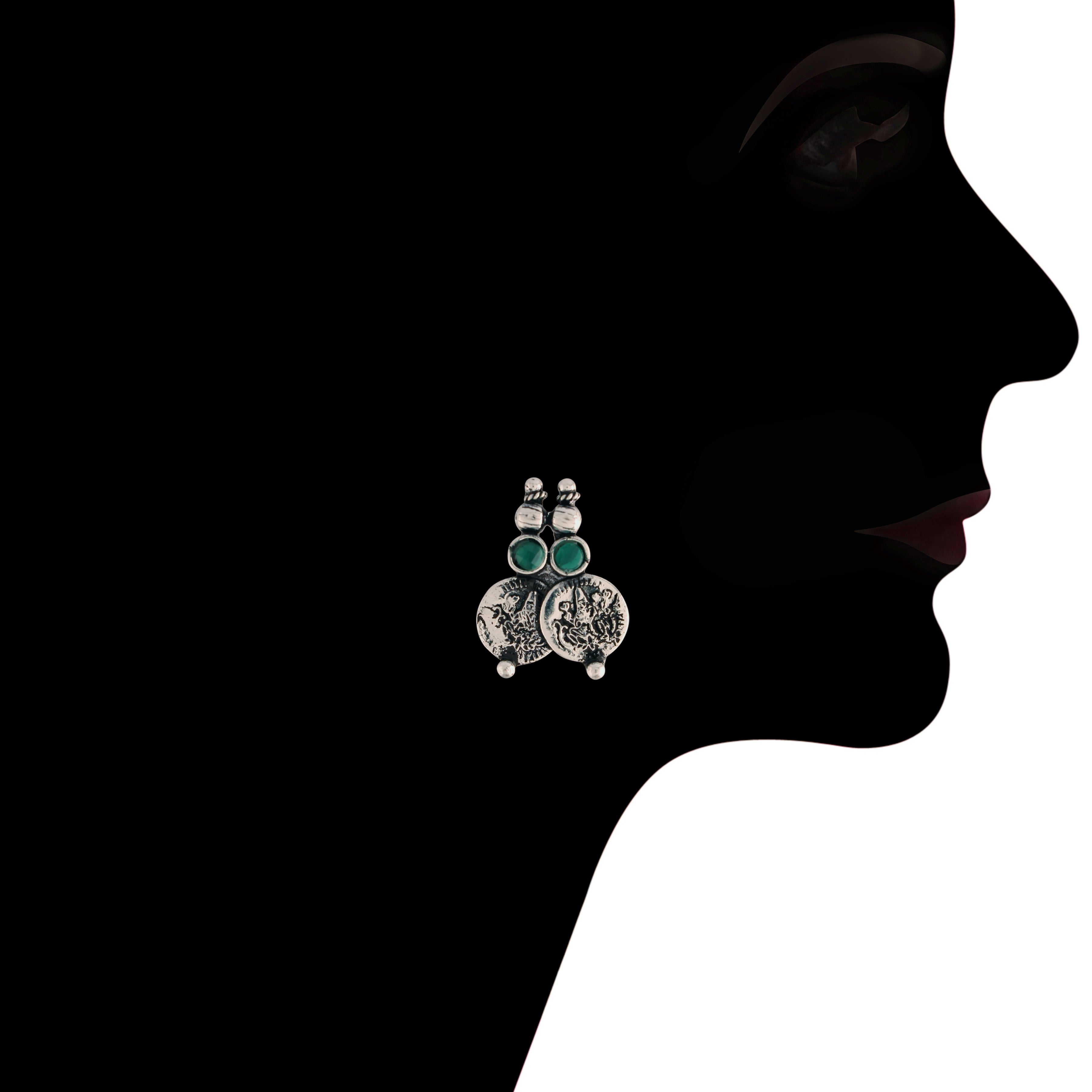 Women's 18K Rhodium Plated Traditional South Indian Stylish Necklace With Earrings.