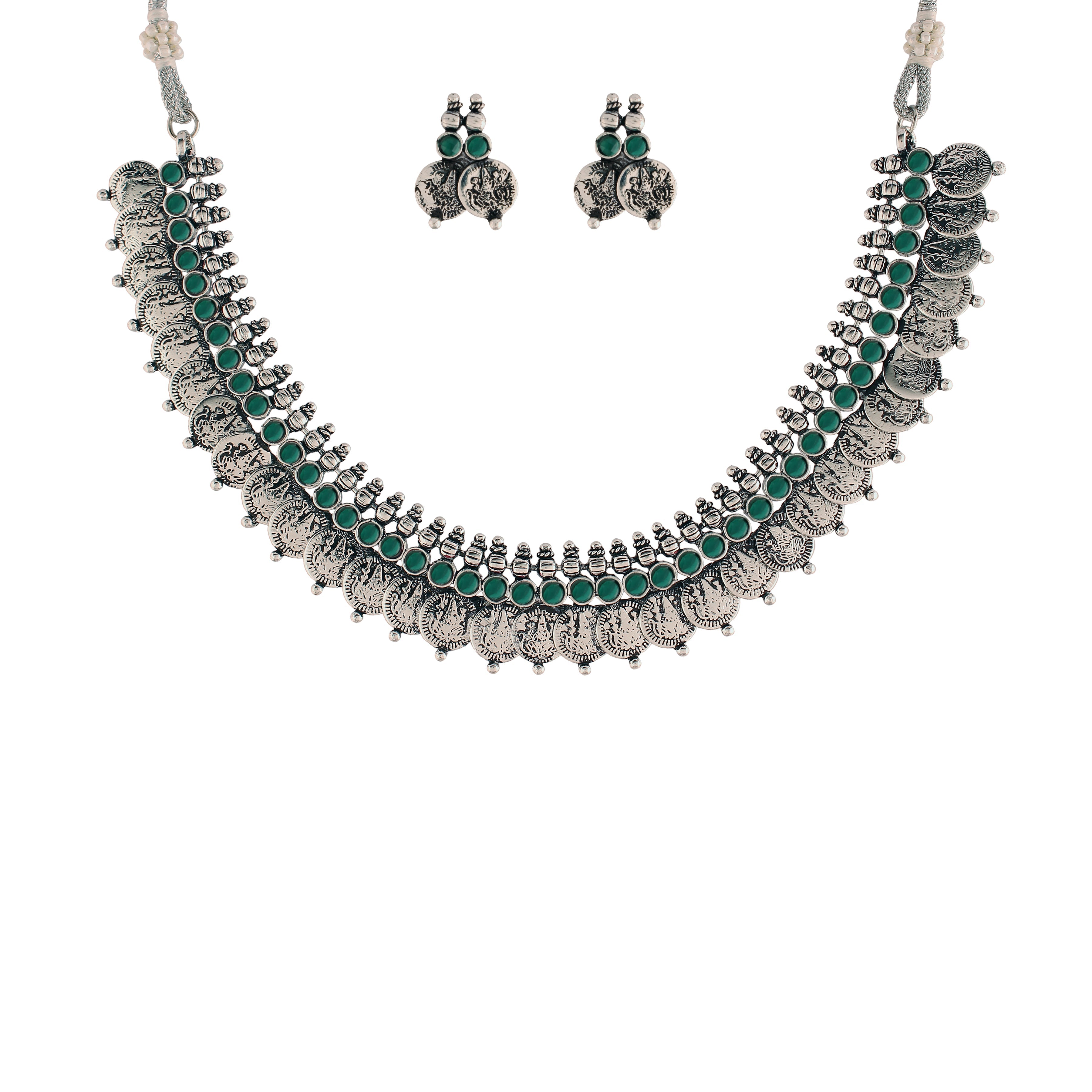 Women's 18K Rhodium Plated Traditional South Indian Stylish Necklace With Earrings.