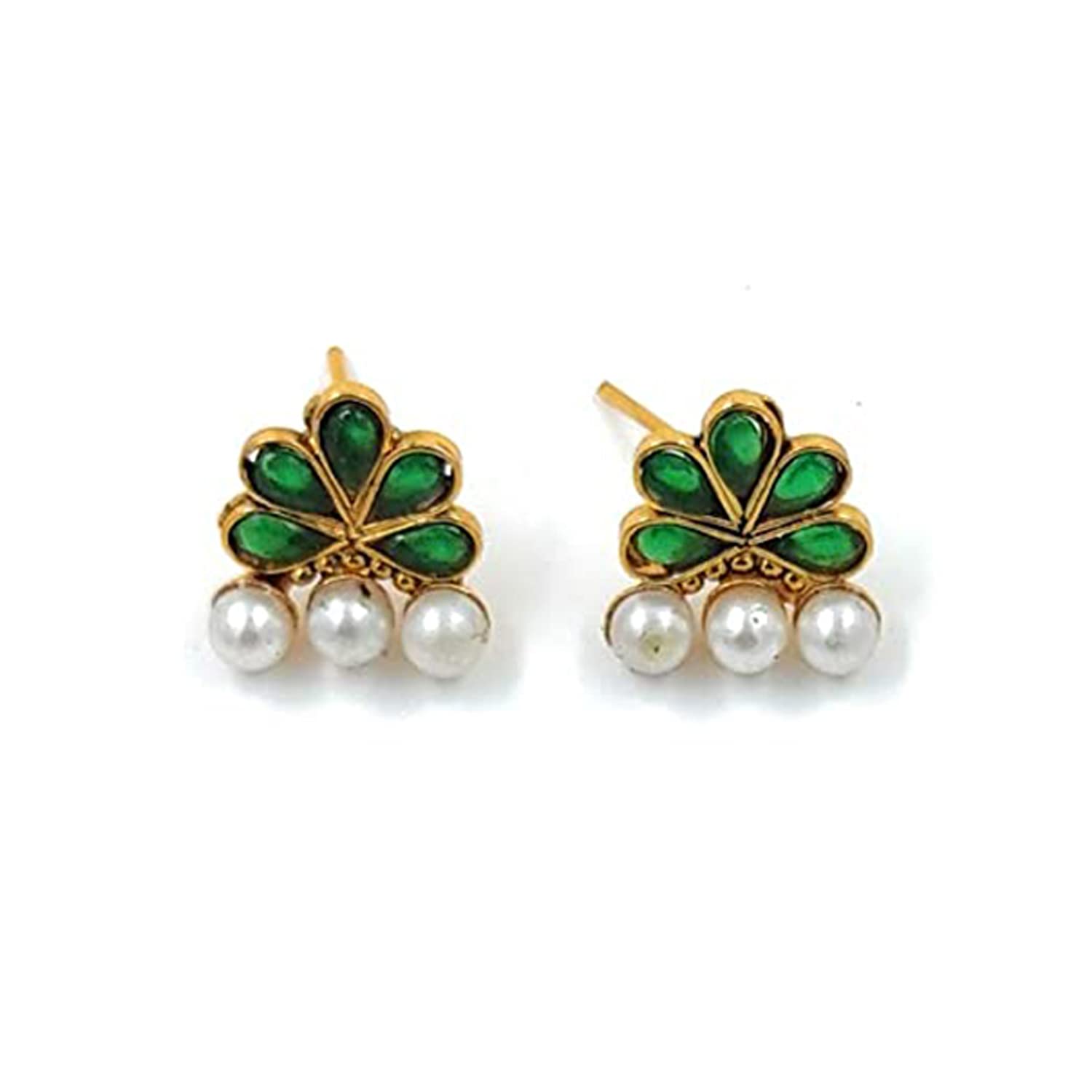 Women's Gold Plated Traditional Green Choker Necklace Jewellery Set