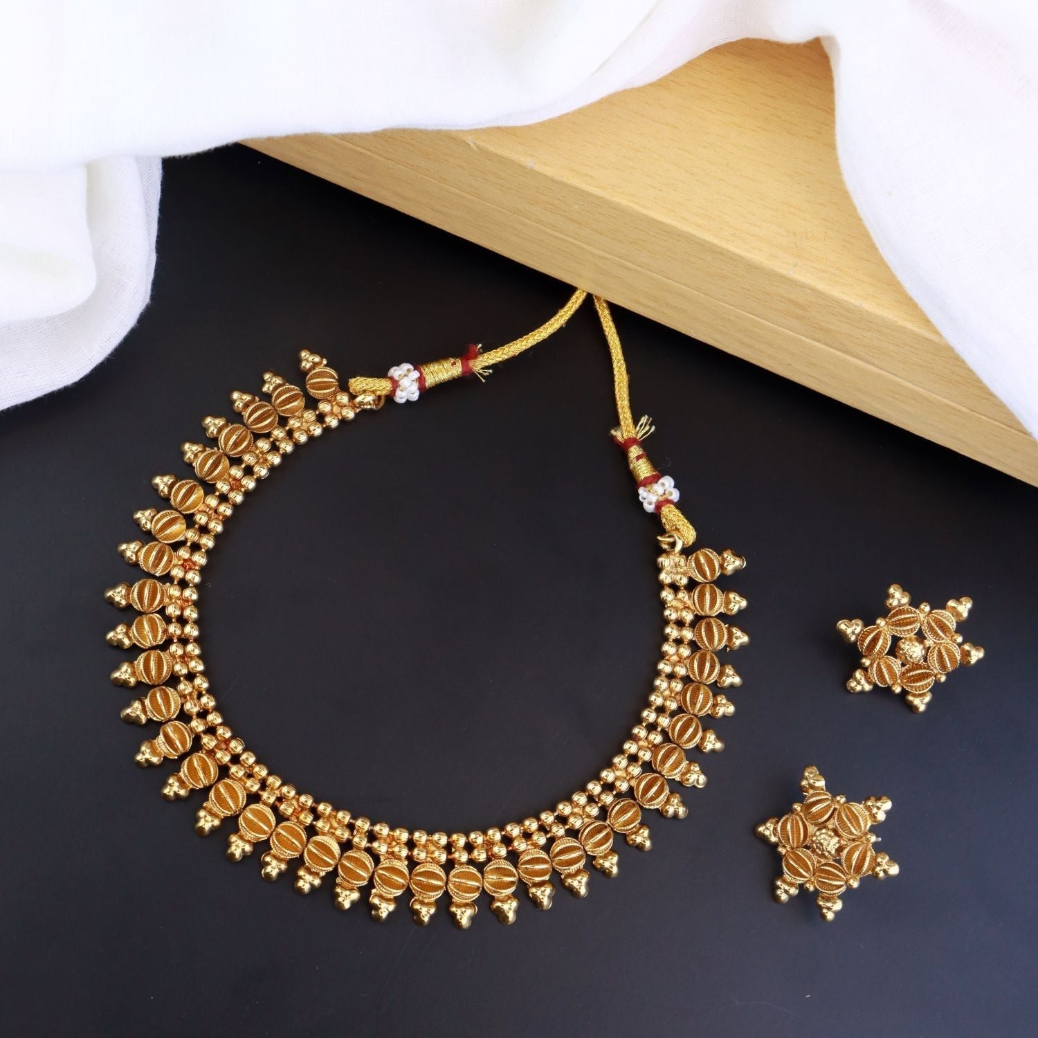 Women's 18K Gold Plated Traditional Stylish Golden Necklace with Earrings