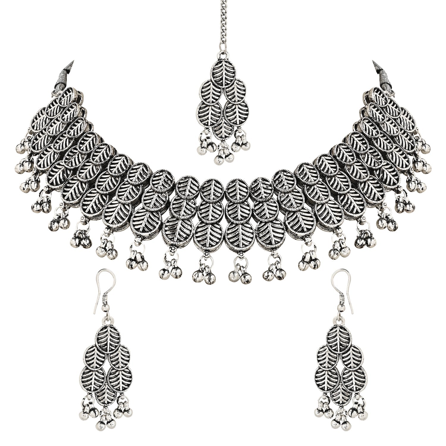 Women's Antique Silver Oxidized Ethnic Traditional Afghani Choker Necklace Jewellery Set